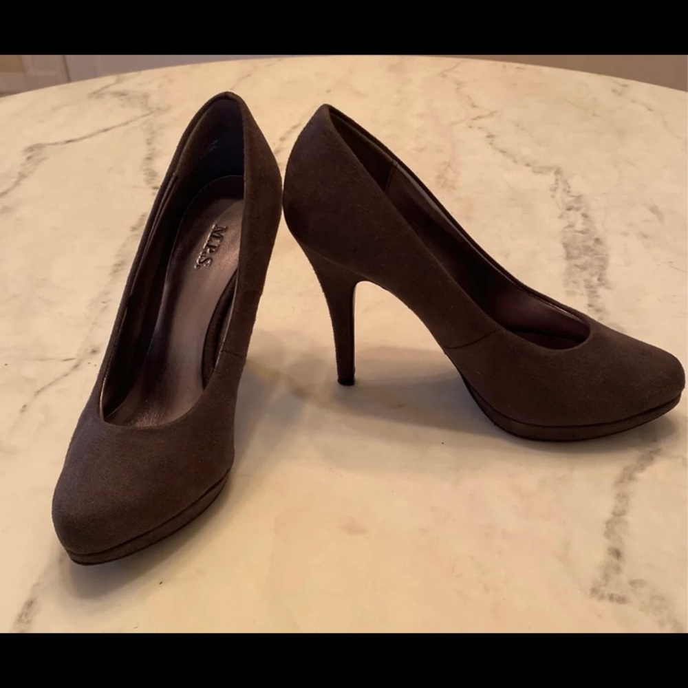 Grey 4” micro suede M.P.S. heels
